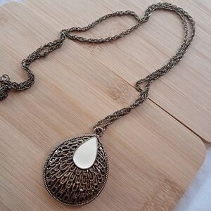 Vintage Goldtone Textured Pendant Necklace with Celestial Motifs